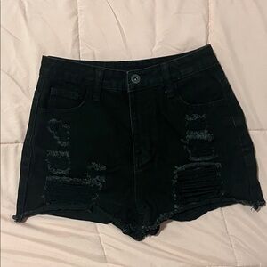 Black Ripped Jean Shorts